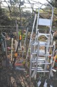 AN INSTEP A FRAMED STEP LADDER (dismantled, and may not be completed) an aluminium step ladder,