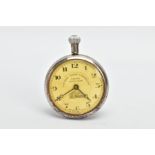 A WHITE METAL POCKET WATCH, round dial signed 'Superior Motor Timekeeper, Lever Swiss Made',