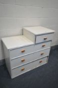A WHITE PAINTED PINE STEPPED CHEST OF ONE SHORT OVER THREE LONG DRAWERS, width 100cm x depth 50cm