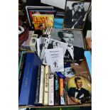 TWO BOXES OF FRANK SINATRA BOOKS, CDS AND MEMORABILIA, to include twenty books about Frank Sinatra