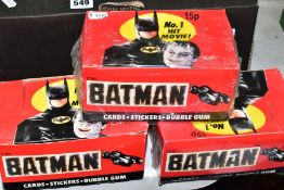 THREE BOXES OF TOPPS BATMAN THE MOVIE CARDS FROM 1989, two are unopened and still factory sealed