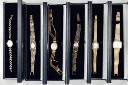 A BOX OF ASSORTED LADY'S SILVER WRISTWATCHES, six wristwatches names to include Accurist,
