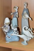 FIVE PIECES OF LLADRO, comprising 'Dog and Cat', no.5032, sculpted by J. Huerta, issued 1980, height