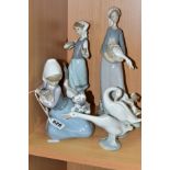 FIVE PIECES OF LLADRO, comprising 'Dog and Cat', no.5032, sculpted by J. Huerta, issued 1980, height