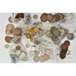 A PLASTIC TUB OF 20TH CENTURY COINAGE, to include over 200 grams of pre 1947 .500 coinage etc