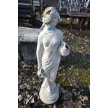 A COMPOSITE GARDEN FIGURE of a scantily clad lady carrying a water ewer height 78cm