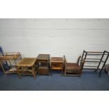 A SELECTION OF OCCASIONAL FURNUTURE, to include a piano stool, towel rail, Edwardian side table, oak