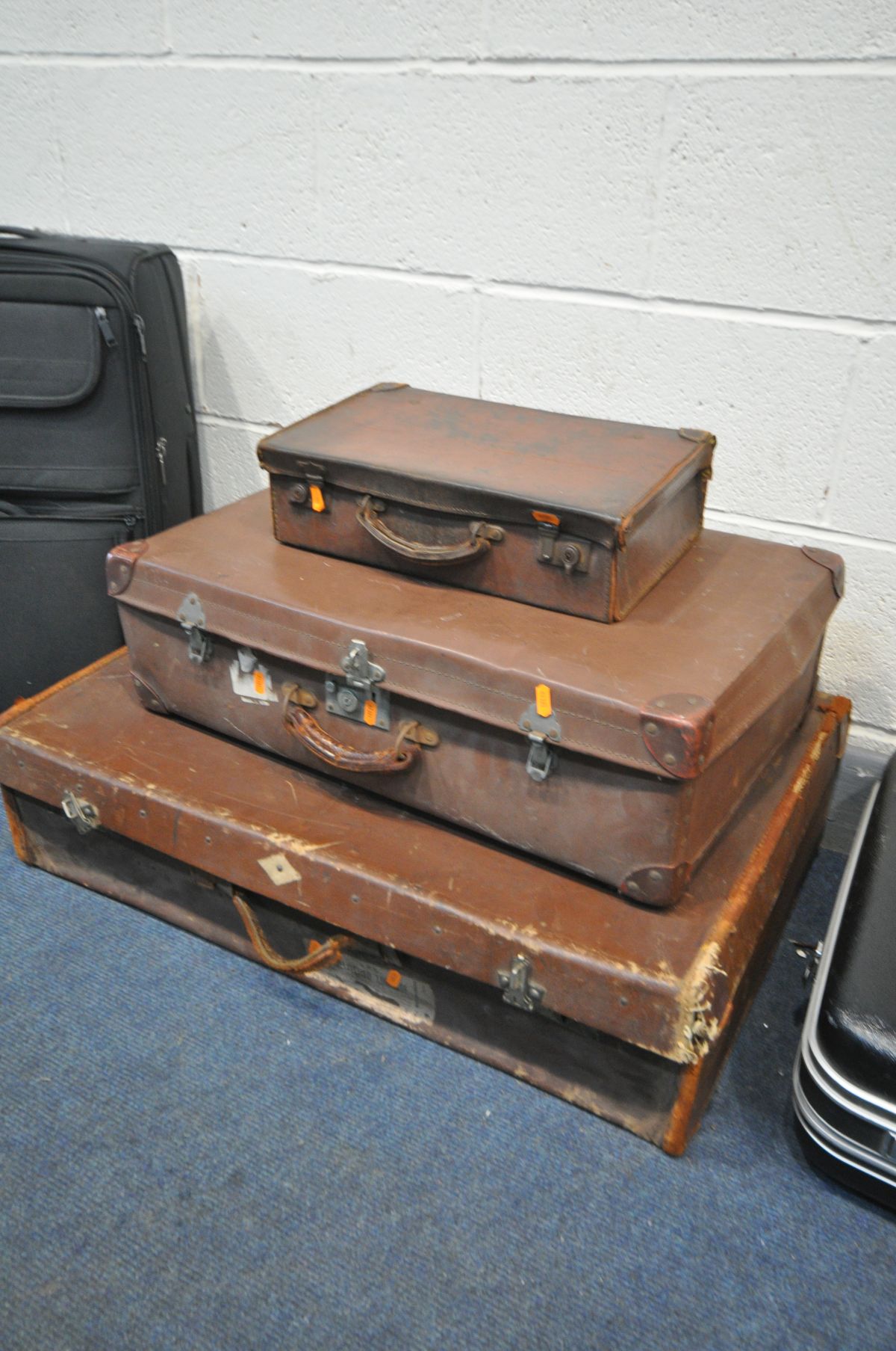 SEVEN VARIOUS SUITCASES, include three brown vintage suitcases, and a Mak's suitcase - Image 2 of 3