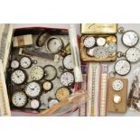 A BOX OF ASSORTED POCKET WATCHES AND WATCH PARTS, to include fifteen pocket watches, seven watch