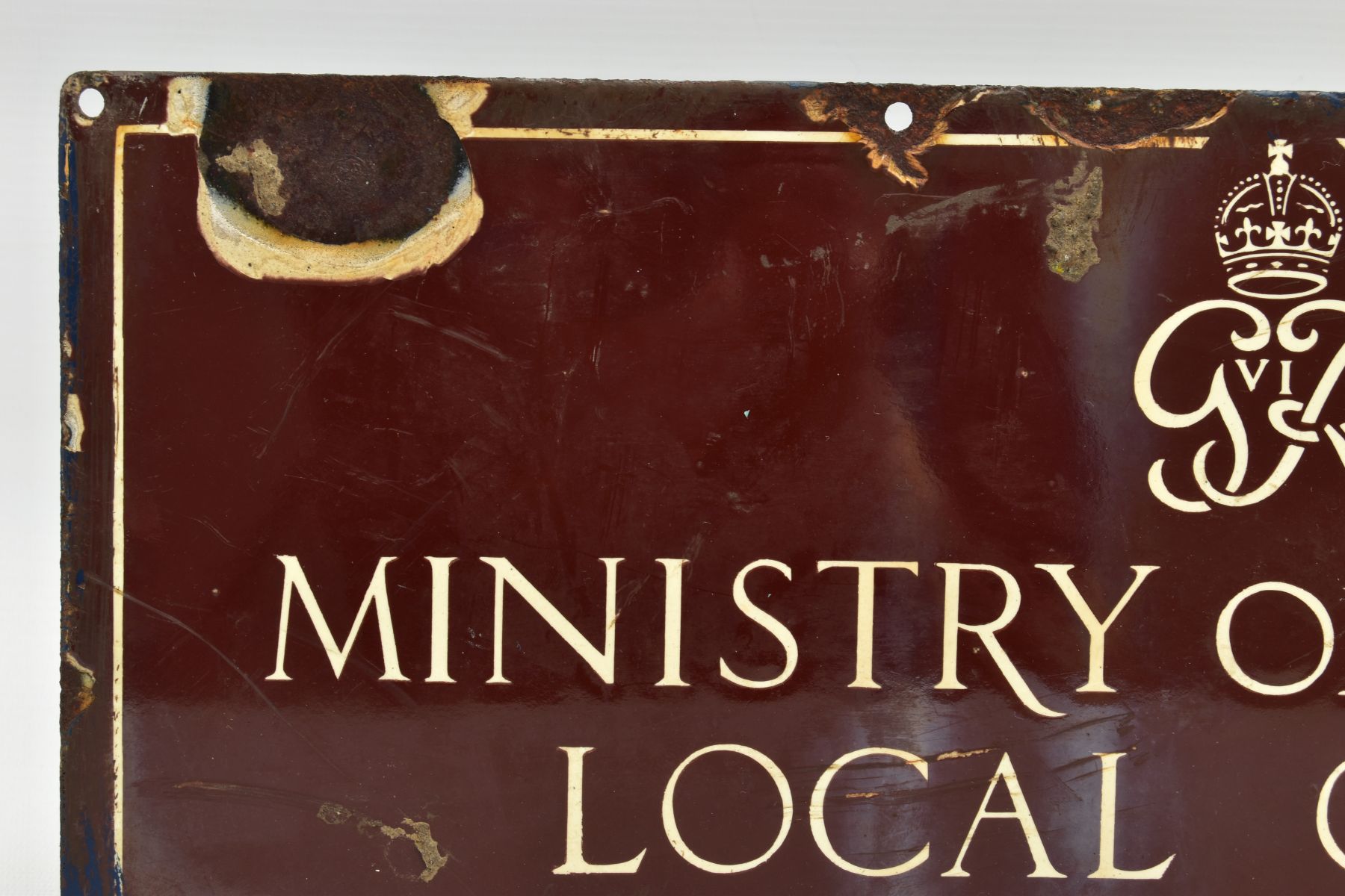 A GEORGE VI ENAMEL SIGN, reading Ministry of Labour, local office, 46cm x 18cm (condition:-some - Image 2 of 4