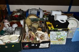 SIX BOXES AND LOOSE CERAMICS, GLASS AND KITCHEN WARES, to include two boxed Wedgwood Royal
