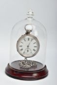 A VICTORIAN SILVER POCKET WATCH, ALBERT CHAIN AND VIEWING CASE, a white open face pocket watch,