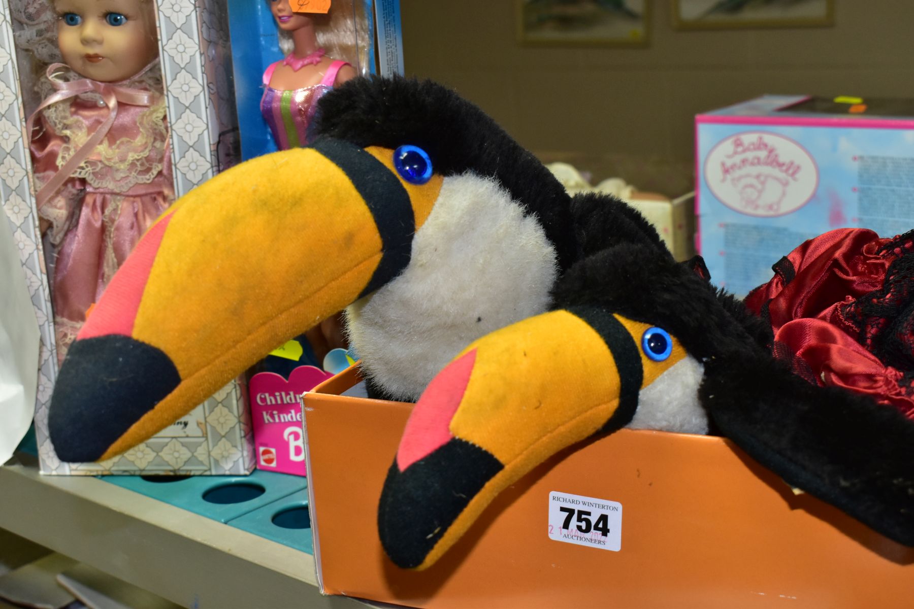 SOFT TOYS AND DOLLS, comprising Guinness 'Big Arthur' and 'Little Arthur' Toucans, boxed Barbie - Image 3 of 4