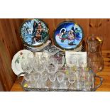 A GROUP OF CERAMICS, GLASS AND METALWARES, comprising six Stuart Crystal wine glasses (one having