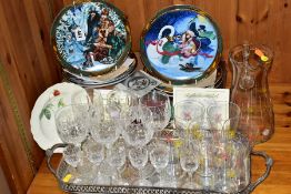 A GROUP OF CERAMICS, GLASS AND METALWARES, comprising six Stuart Crystal wine glasses (one having