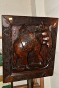 A BOX AND LOOSE TREEN, to include a deeply carved Asian elephant panel with foliate border,