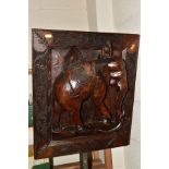 A BOX AND LOOSE TREEN, to include a deeply carved Asian elephant panel with foliate border,