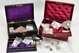 TWO JEWELLERY BOXES AND A QUANTITY OF COSTUME JEWELLERY, two similar jewellery boxes one in a