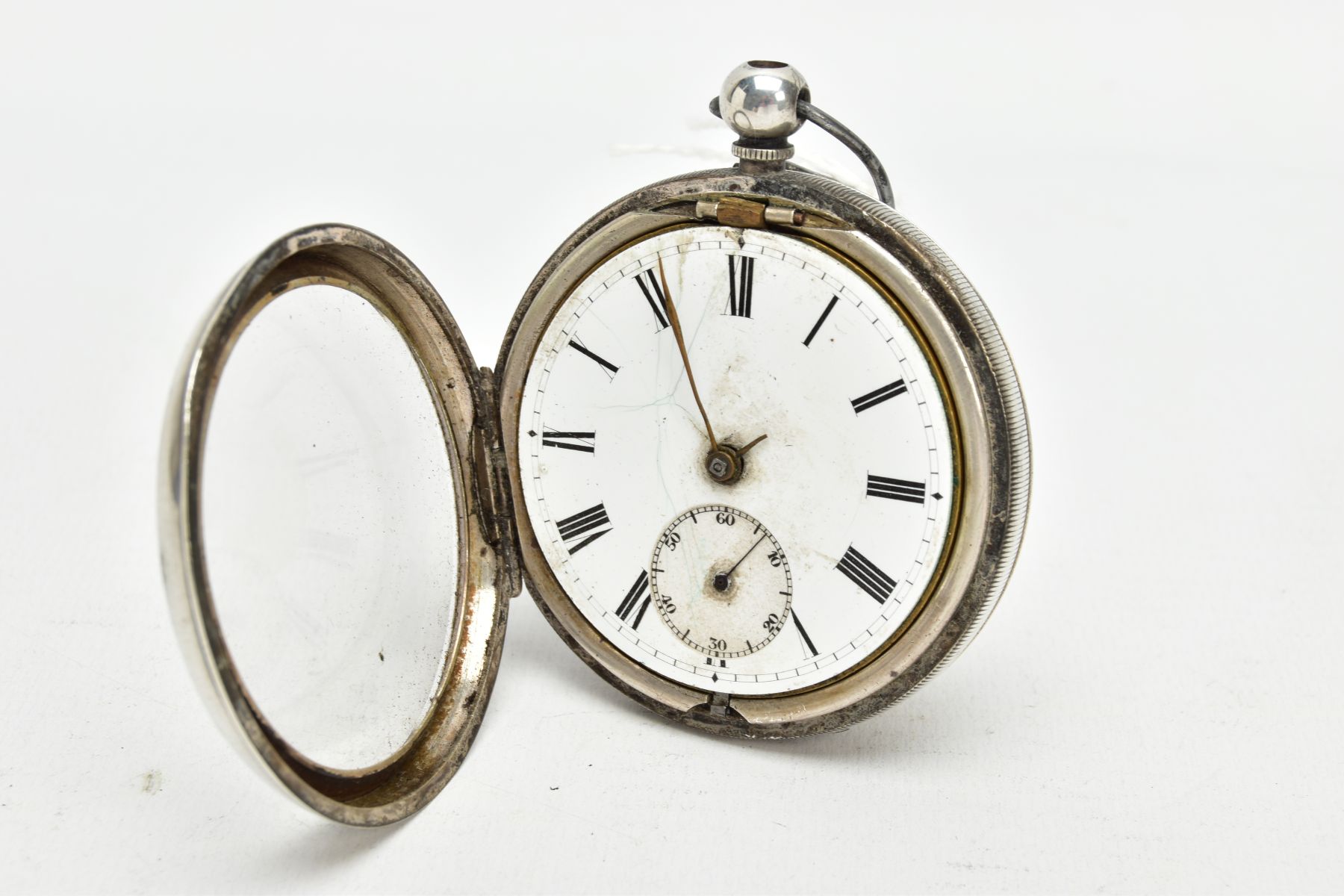 A SILVER OPEN FACE POCKET WATCH, (non-running) round white dial, Roman numerals, seconds - Image 3 of 5