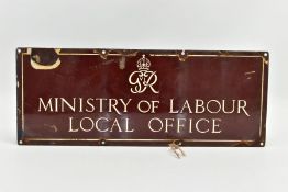 A GEORGE VI ENAMEL SIGN, reading Ministry of Labour, local office, 46cm x 18cm (condition:-some
