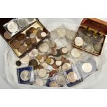 A BOX OF MIXED COINAGE, to include .925 and .500 silver coinage of victorian and later coins,