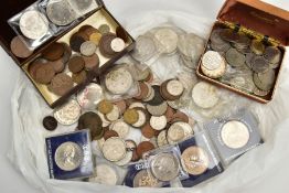 A BOX OF MIXED COINAGE, to include .925 and .500 silver coinage of victorian and later coins,