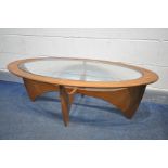 A G PLAN ASTRO OVAL COFFEE TABLE, with a glass insert, width 123cm x depth 66cm x height 42cm