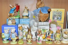 A GROUP OF BEATRIX POTTER AND BRAMBLY HEDGE BOXED CERAMIC FIGURES ETC, comprising Beswick Little Pig