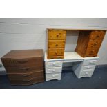 A PINE DRESSING TABLE with two banks of three drawers, width 137cm x depth 46cm x height 70cm, white