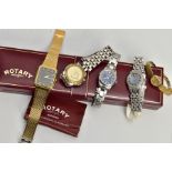 A SELECTION OF WRISTWATCHES, to include a boxed Rotary watch, quartz movement, case back signed
