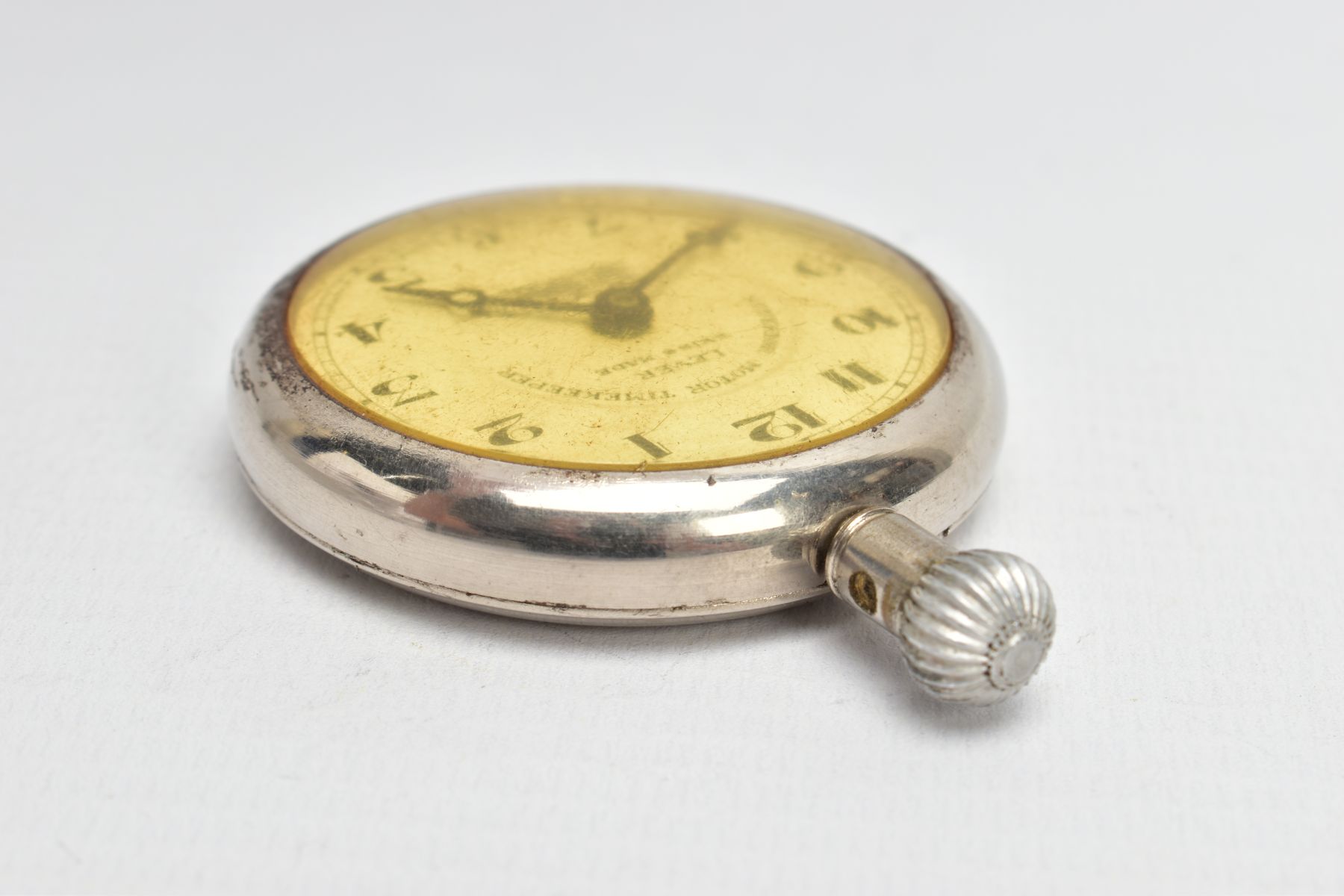 A WHITE METAL POCKET WATCH, round dial signed 'Superior Motor Timekeeper, Lever Swiss Made', - Image 4 of 4