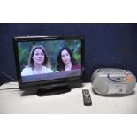 A VENTURER 19in TV with remote along with a Hitachi portable cd/radio model No CX74UK and a