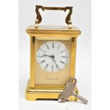 A FRENCH 19TH CENTURY CARRIAGE CLOCK, a white round face, black Roman numerals, signed 'Richard &