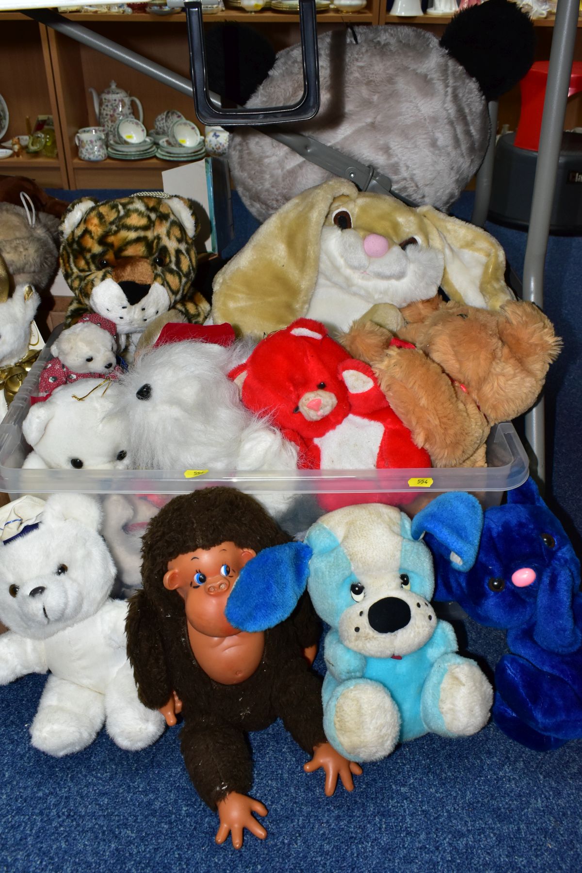 FIVE BOXES AND LOOSE OF SOFT TOYS, CHILDREN'S PLASTIC TOYS, HOBBY HORSES, ETC, including three - Image 11 of 12