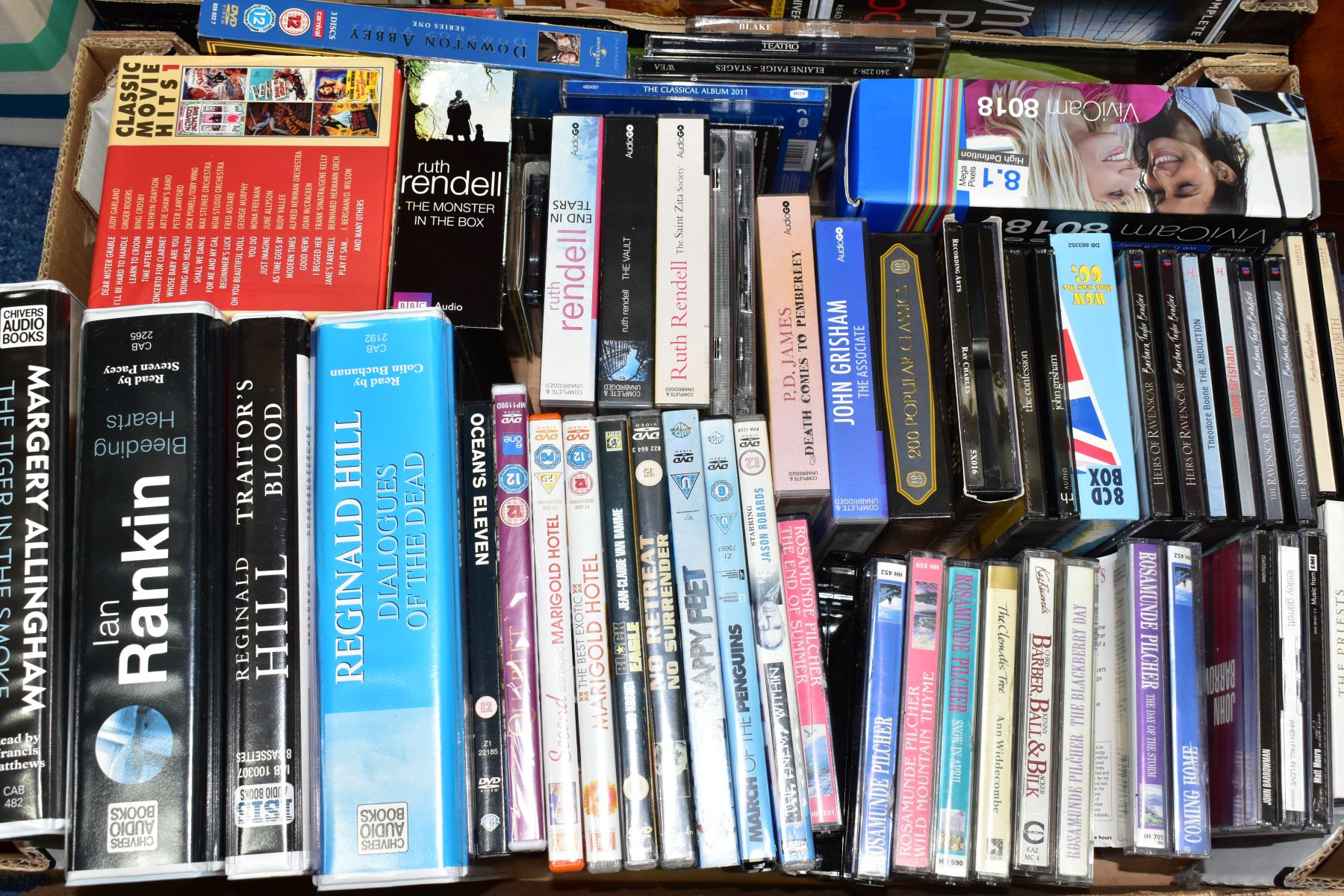 TWO BOXES OF AUDIO BOOKS, CDS, DVDS AND CASSETTE TAPES, to include over forty audio books on CD - Image 2 of 3