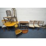 A SELECTION OF OCCASIONAL FURNITURE, to include a beech drop leaf table, chair, an oak barley