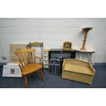 A QUANTITY OF OCCASSIONAL FURNITURE to include an ebonised side table (missing shelf), cream painted