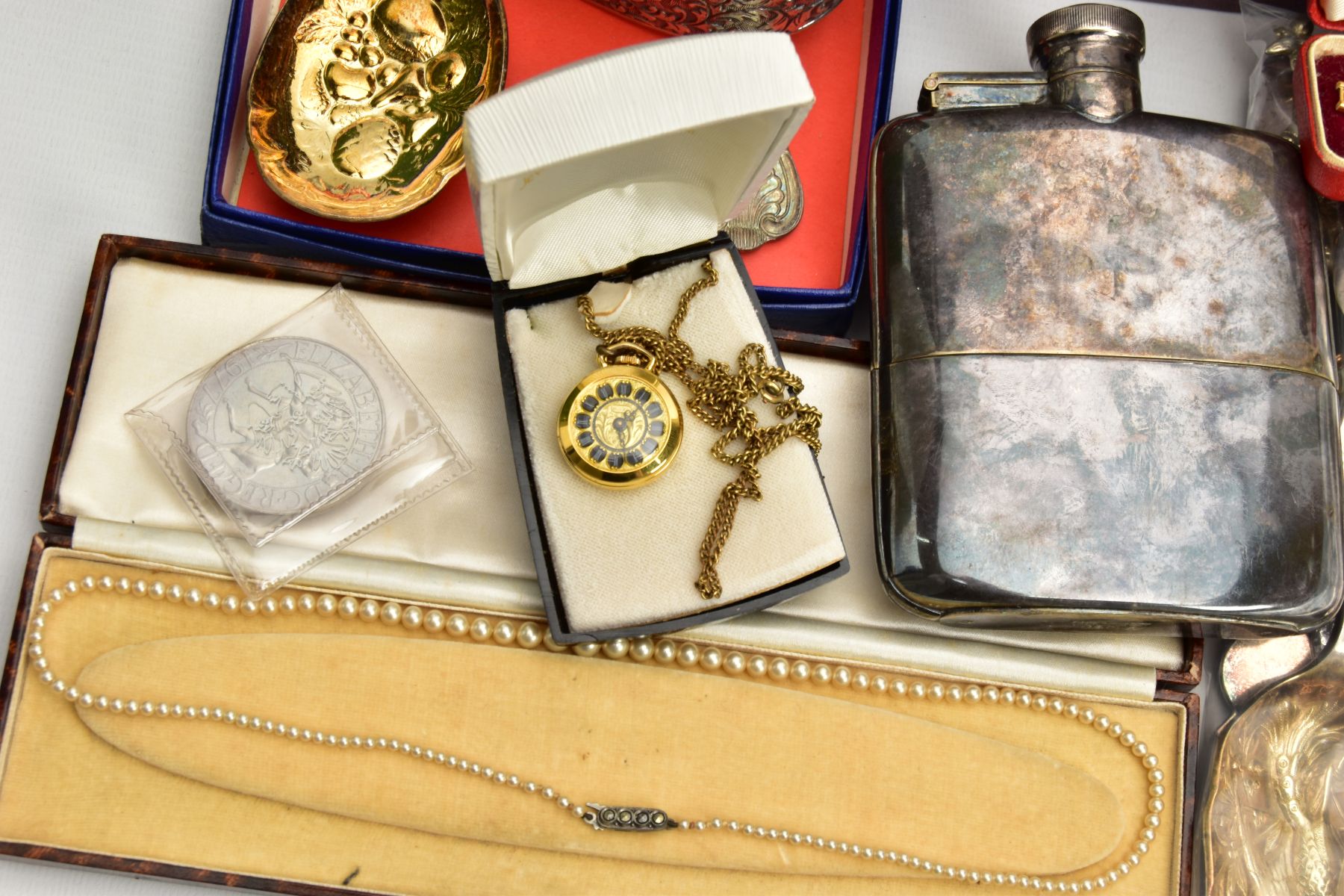 A BOX OF ASSORTED ITEMS, to include a Wedgewood trinket box, a Rotary wristwatch, a novelty pocket - Image 3 of 7