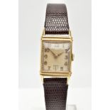 A 14K GOLD FILLED 'HAMILTON' WRISTWATCH, hand wound movement, square champagne dial signed '