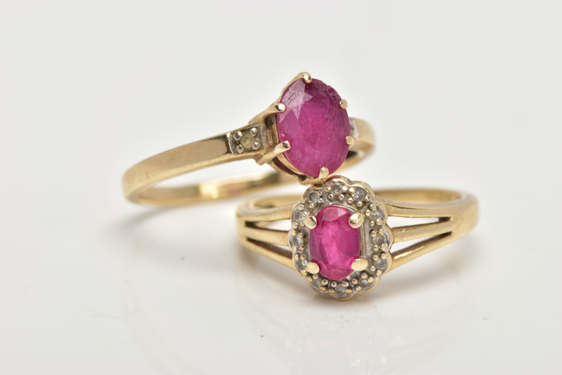 TWO 9CT GOLD GARNET RINGS, the first designed with a six claw set, oval cut ruby (low quality, - Image 2 of 5