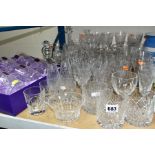 A QUANTITY OF CUT GLASS AND CRYSTAL WARES, approximately fifty pieces to include a boxed set of