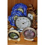 SIX VARIOUS LATE 19TH AND 20TH CENTURY MANTEL AND ALARM CLOCKS, comprising a Smiths Sectric cream