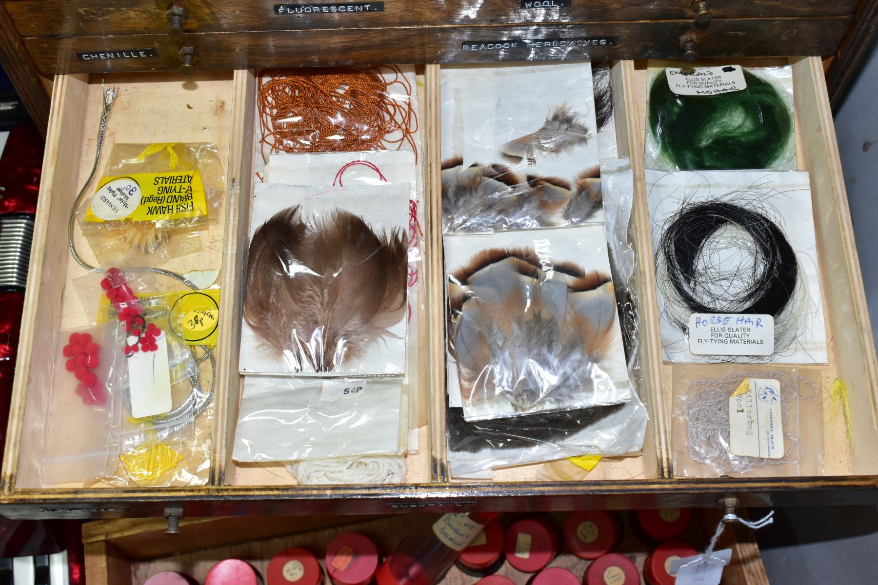 FLY TYING INTEREST, a nine drawer chest containing fly tying accessories, including feathers, - Image 8 of 13