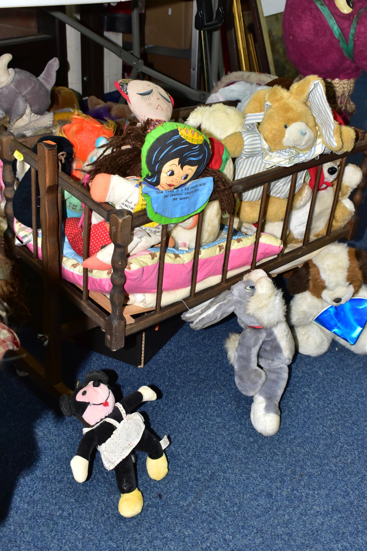 THREE BOXES AND LOOSE SOFT TOYS, DOLLS, DOLLS PRAM AND CRADLE, to include approximately eighteen - Image 6 of 13