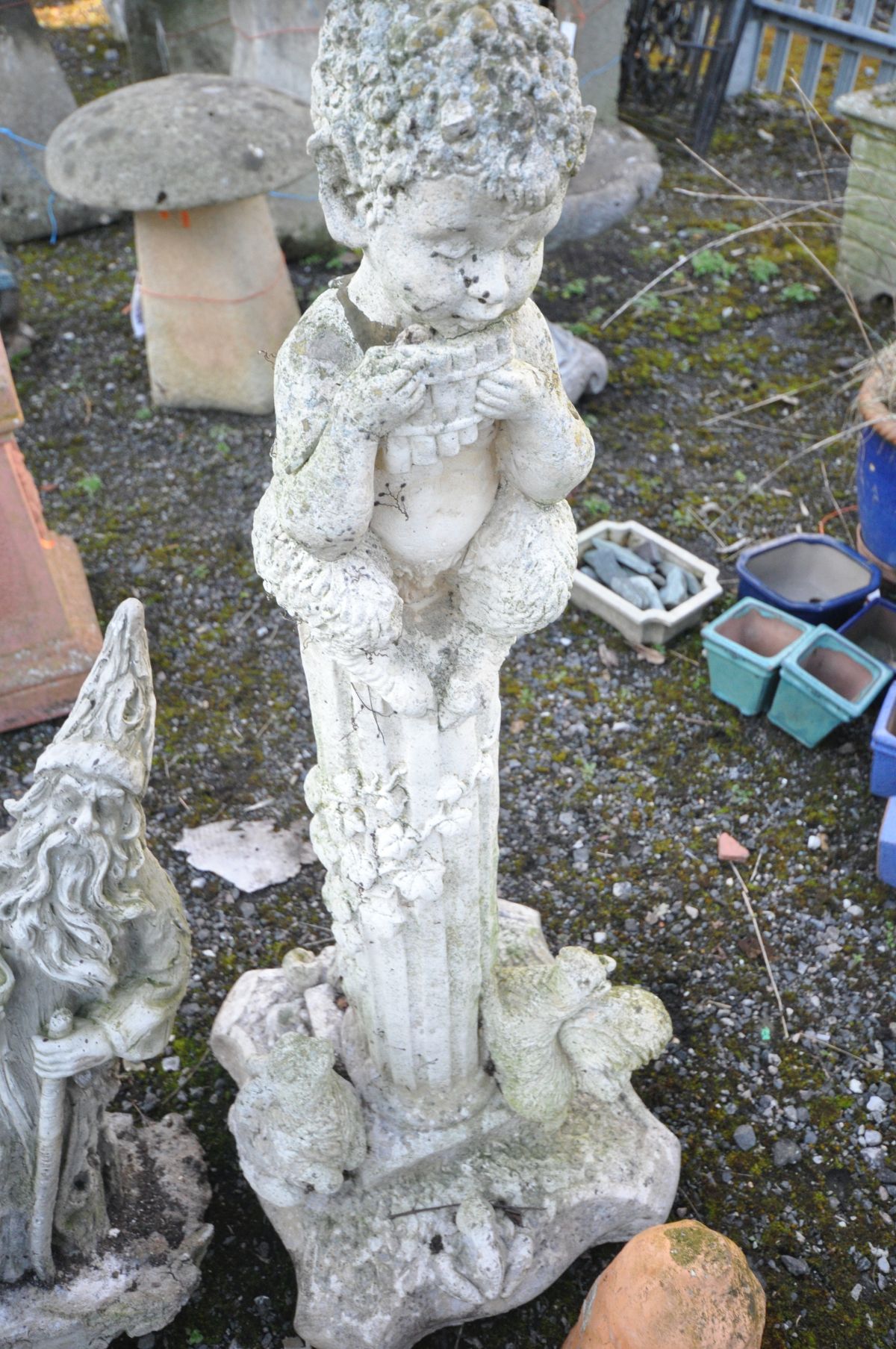 SEVEN MYTHICAL GARDEN FIGURES, including a composite man sitting on a ruined column with animals - Image 2 of 3