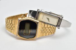 A LADYS GUCCI WRISTWATCH AND ROTARY WRISTWATCH, a quartz movement, rectangular off white dial signed