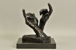 ROLF HARRIS (AUSTRALIAN 1930) 'INTUITUIONS' a artist proof edition bronze sculpture of two hands