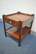 A MAHOGANY LAMP TABLE, with a gallery top, single drawer, over an undertier, width 51cm x depth 61cm