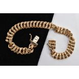 A 9CT GOLD BRACELET, double curb link yellow gold bracelet, approximate length 200mm x width 8mm,