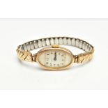 A 9CT GOLD LADY'S ROLEX WRISTWATCH, hand wound, oval face signed 'Rolex', Arabic numberals, an
